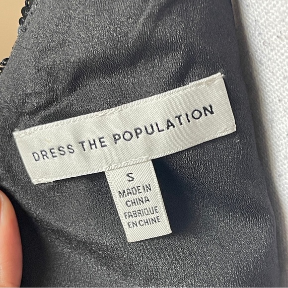 DRESS THE POPULATION | Black Sequin & Mesh Overlay Maxi Formal Gown Sz S - Picture 11 of 12